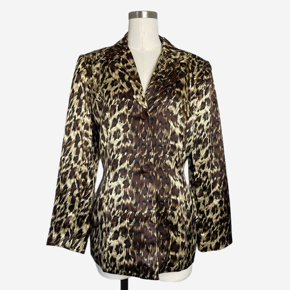Vintage Y2K Clio Leopard print collared two button blazer jacket eclectic S/M